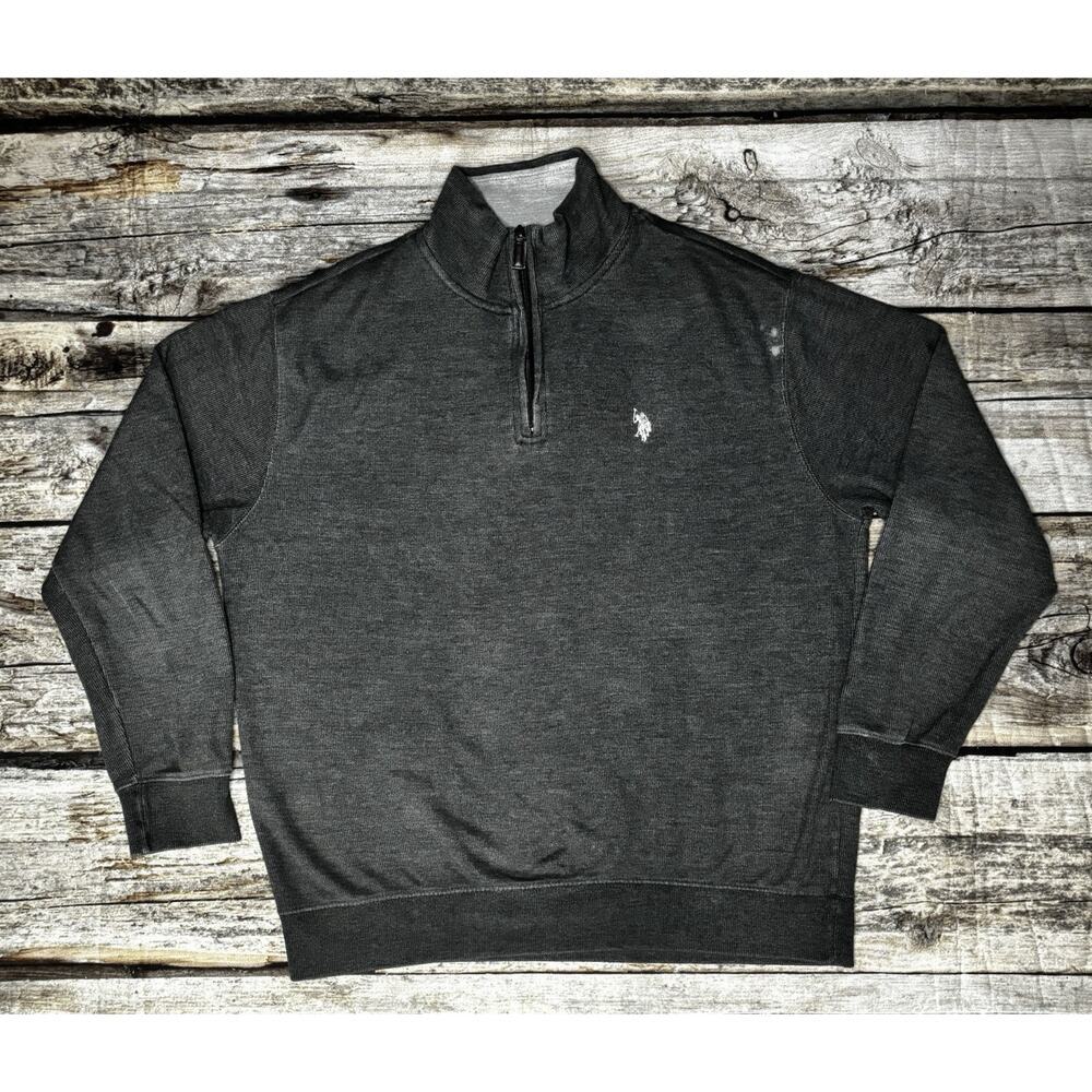 US Polo Assn Mens XL Black Quarter 1/4 Zip Textured Knit Sweater Pullover Cotton